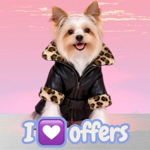 ✅Dog Faux Leather Jacket with Leopard Fur Trim